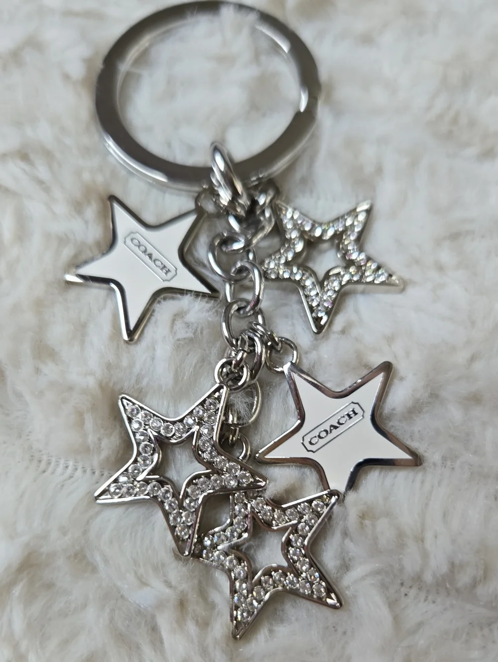 COACH Silver Star Charm Keychain - Crystal Accent